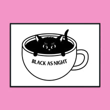 Laden Sie das Bild in den Galerie-Viewer, "Black as Night" Coffee Cat | A2 Poster - Scaredy Cat Studio