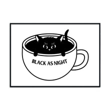 Laden Sie das Bild in den Galerie-Viewer, "Black as Night" Coffee Cat | A2 Poster - Scaredy Cat Studio