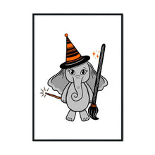 Laden Sie das Bild in den Galerie-Viewer, Elephant in a Witch Costume | A2 Poster - Scaredy Cat Studio