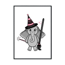 Laden Sie das Bild in den Galerie-Viewer, Elephant in a Witch Costume | A2 Poster - Scaredy Cat Studio