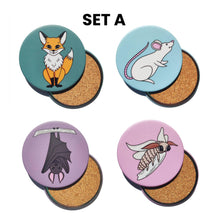 Laden Sie das Bild in den Galerie-Viewer, Nocturnal Creatures | Round Beverage Coaster Set - Scaredy Cat Studio