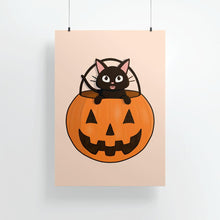 Laden Sie das Bild in den Galerie-Viewer, Trick or Treat! Pumpkin Kitty | Art Print - Scaredy Cat Studio
