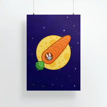 Load image into Gallery viewer, Astronaut Bunny in Carrot Rocket | Art Print - Scaredy Cat Studio
