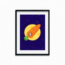 Load image into Gallery viewer, Astronaut Bunny in Carrot Rocket | Art Print - Scaredy Cat Studio
