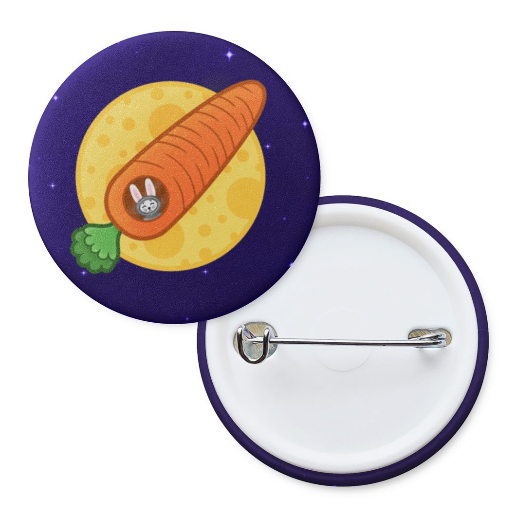 Astronaut Bunny in a Carrot Rocket | Pinback Badge Button