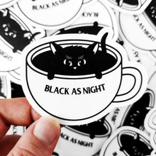 Load image into Gallery viewer, &quot;Black as Night&quot; Coffee Cat | 3-inch Waterproof Sticker - Scaredy Cat Studio
