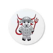 Load image into Gallery viewer, Highland Cow in a Devil Costume | Pinback Badge Button
