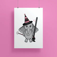 Laden Sie das Bild in den Galerie-Viewer, Elephant in a Witch Costume | Art Print - Scaredy Cat Studio
