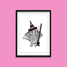 Laden Sie das Bild in den Galerie-Viewer, Elephant in a Witch Costume | Art Print - Scaredy Cat Studio
