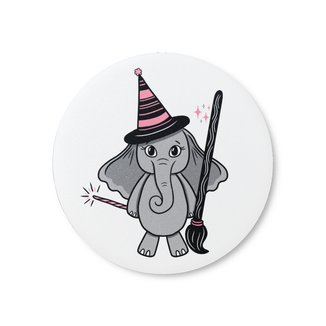 Elephant in a Witch Costume | Pinback Badge Button