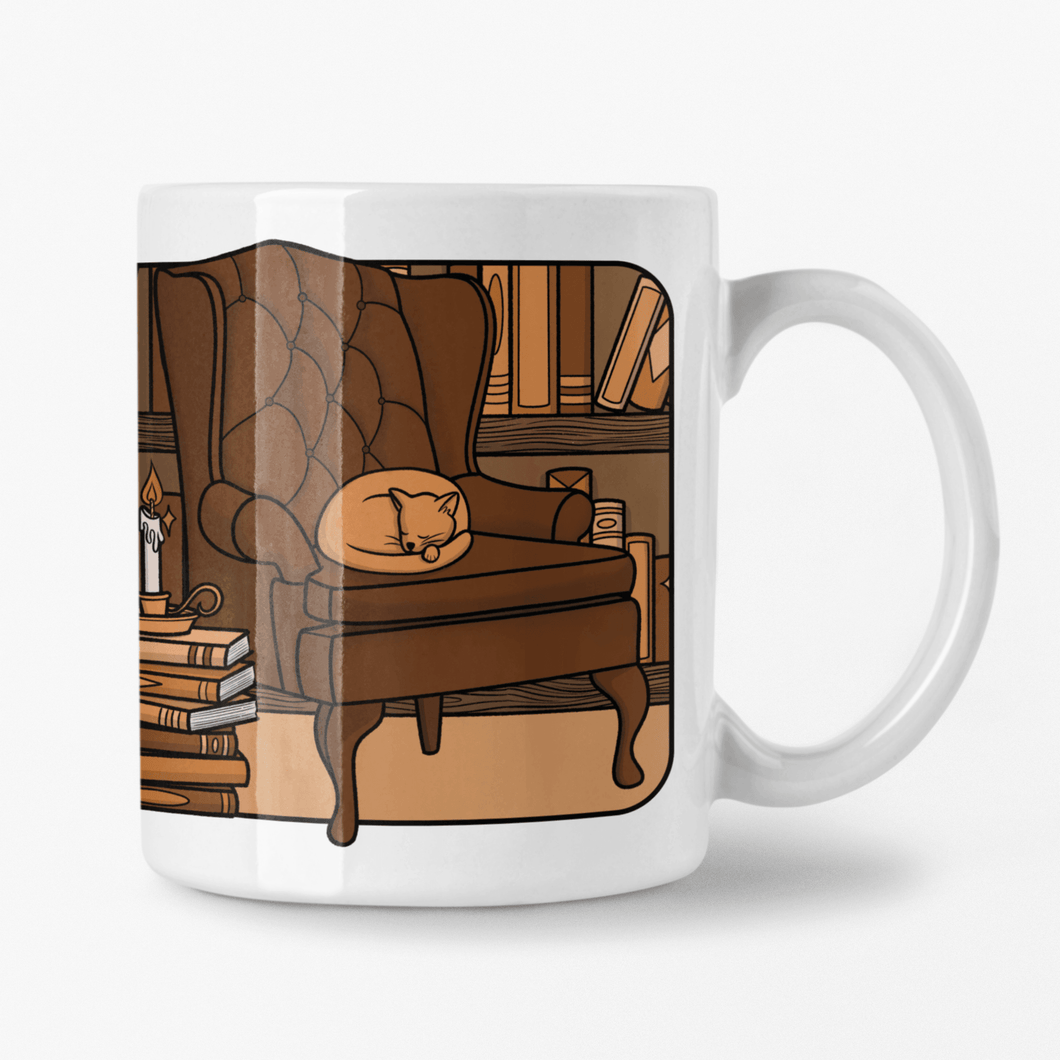 Comfy Cat | Haunted Library | Ceramic Mug - Scaredy Cat Studio