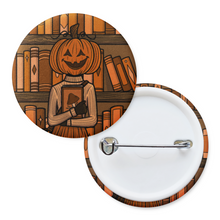 Load image into Gallery viewer, Pumpkin Girl | Haunted Library | Pinback Badge Button
