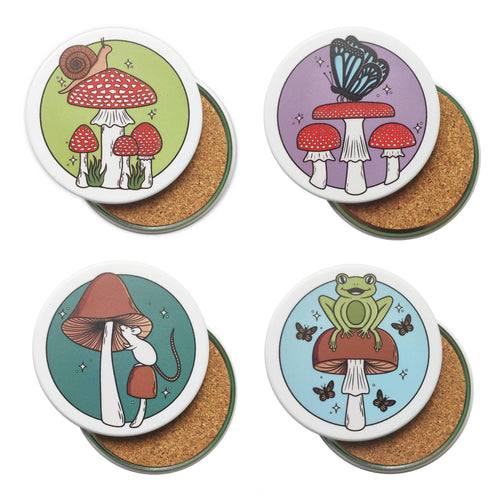 Mushroom Pals | Round Beverage Coaster Set - Scaredy Cat Studio