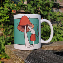 Load image into Gallery viewer, Curious White Mouse with Brown Mushrooms | Mushroom Pals | Ceramic Mug - Scaredy Cat Studio
