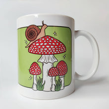 Load image into Gallery viewer, Snail with Fly Agaric Mushrooms | Mushroom Pals | Ceramic Mug - Scaredy Cat Studio
