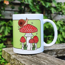 Load image into Gallery viewer, Snail with Fly Agaric Mushrooms | Mushroom Pals | Ceramic Mug - Scaredy Cat Studio
