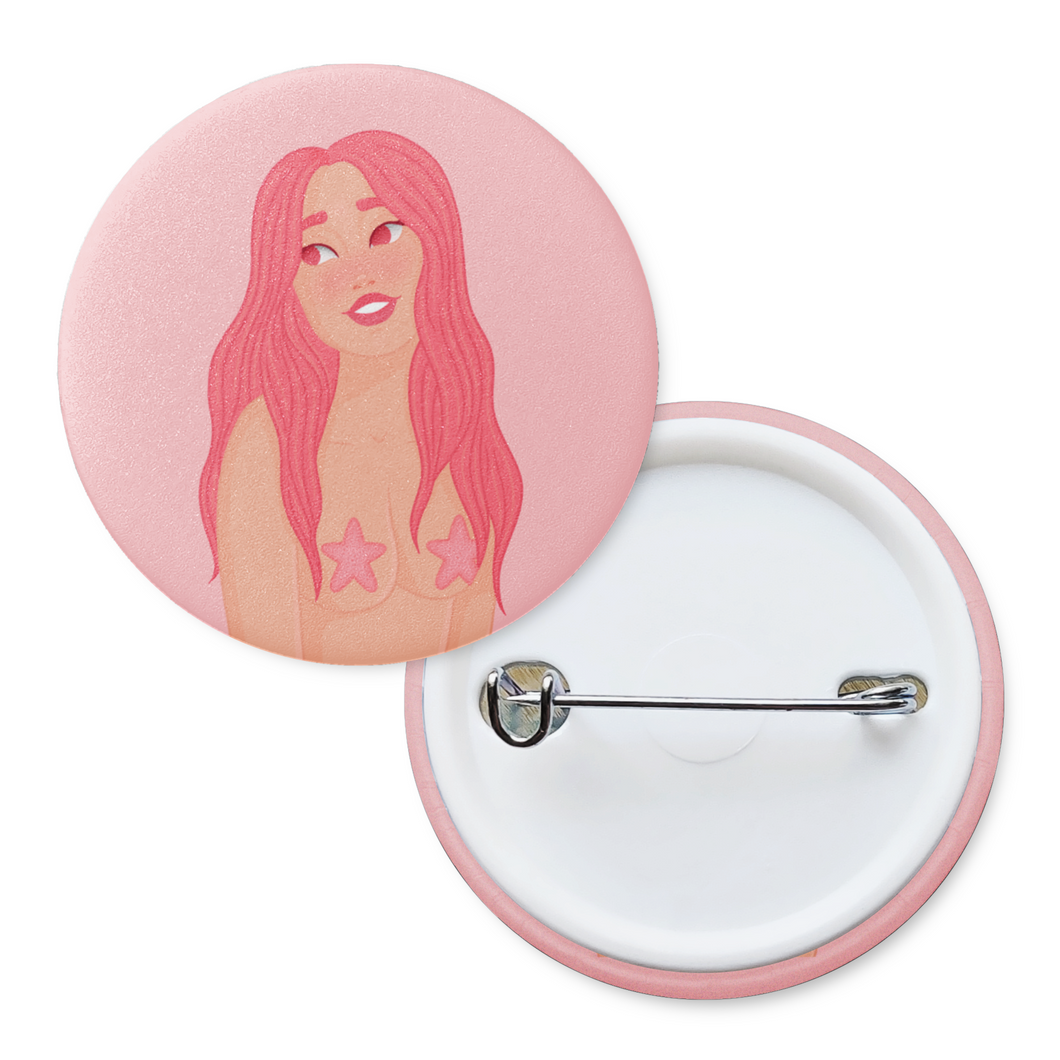 Pretty in Pink Mermaid | Pinback Badge Button