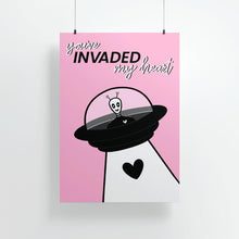 Load image into Gallery viewer, &quot;Heart Invader&quot; Valentine&#39;s Day Alien | Art Print - Scaredy Cat Studio
