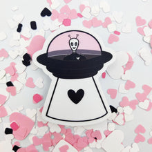 Load image into Gallery viewer, &quot;Heart Invader&quot; Valentine&#39;s Day Alien | 3-inch Waterproof Sticker - Scaredy Cat Studio
